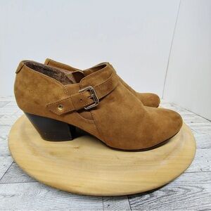 American Eagle Outfitters Camel Suede Ankle Booties with Buckle